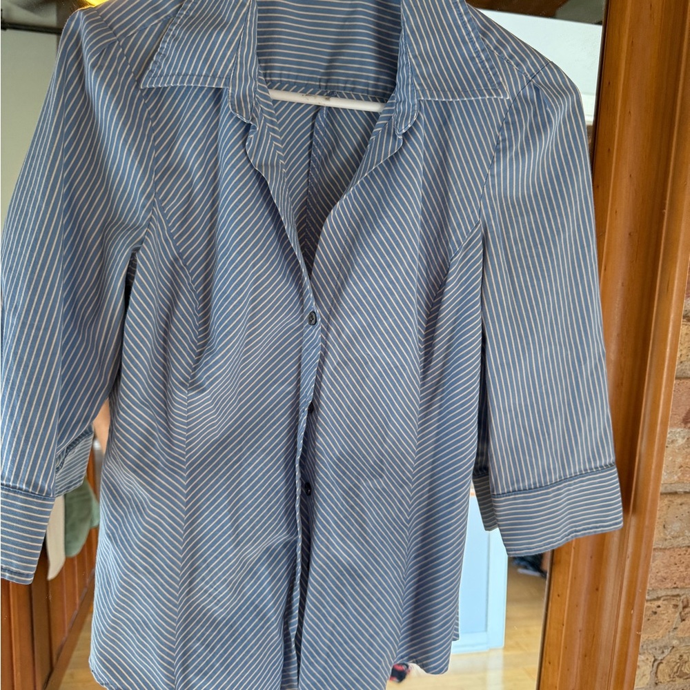 Express Blue and White Striped button up Shirt